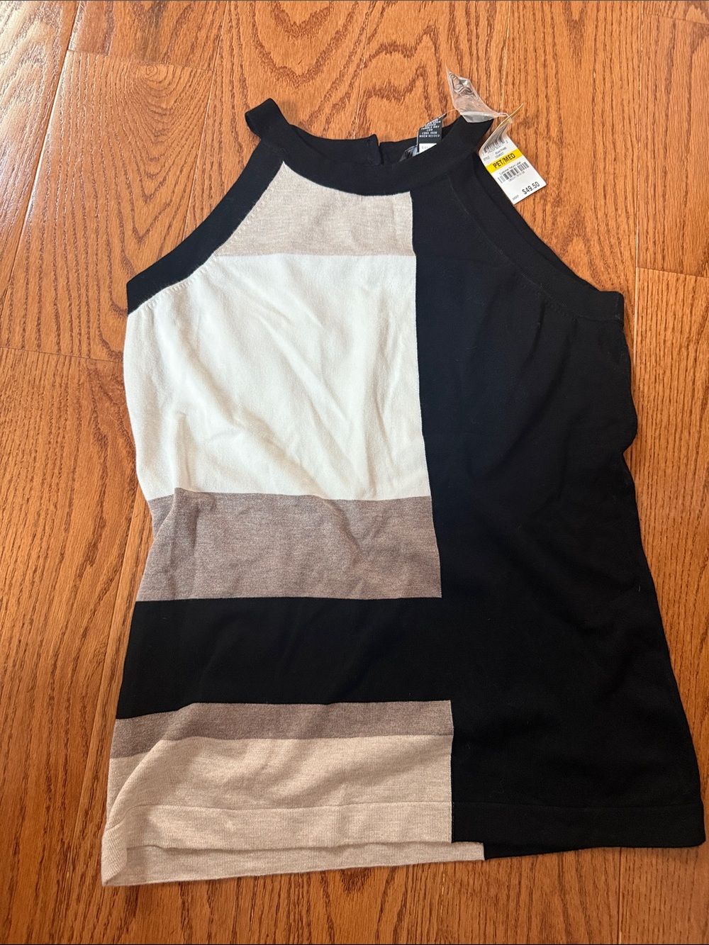 INC International Concepts Colorblock Halter Tank in Black, Cream and Tan